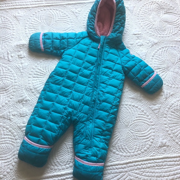Snozu Other - SNOZU Baby Snowsuit Teal Pink Zip Up Hooded Puffer Fleece Size 3-6 Months